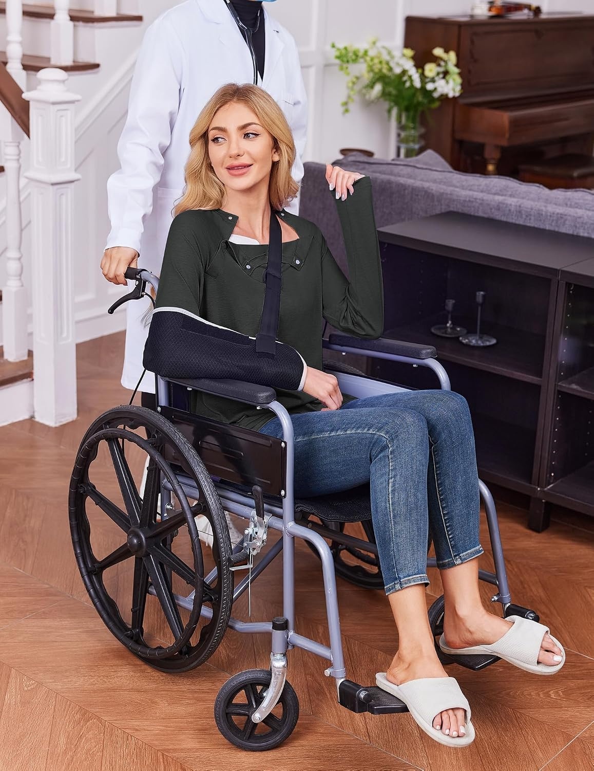 image:imageDeyeek Womens Long Sleeve Magnetic Buttons Chemo Shirts for Port Access Tear Away Post Surgery Shirt Dialysis Tops for PICC Line HD Catheter Cancer Chemotherapy Must Haves Shoulder RecoveryBlack