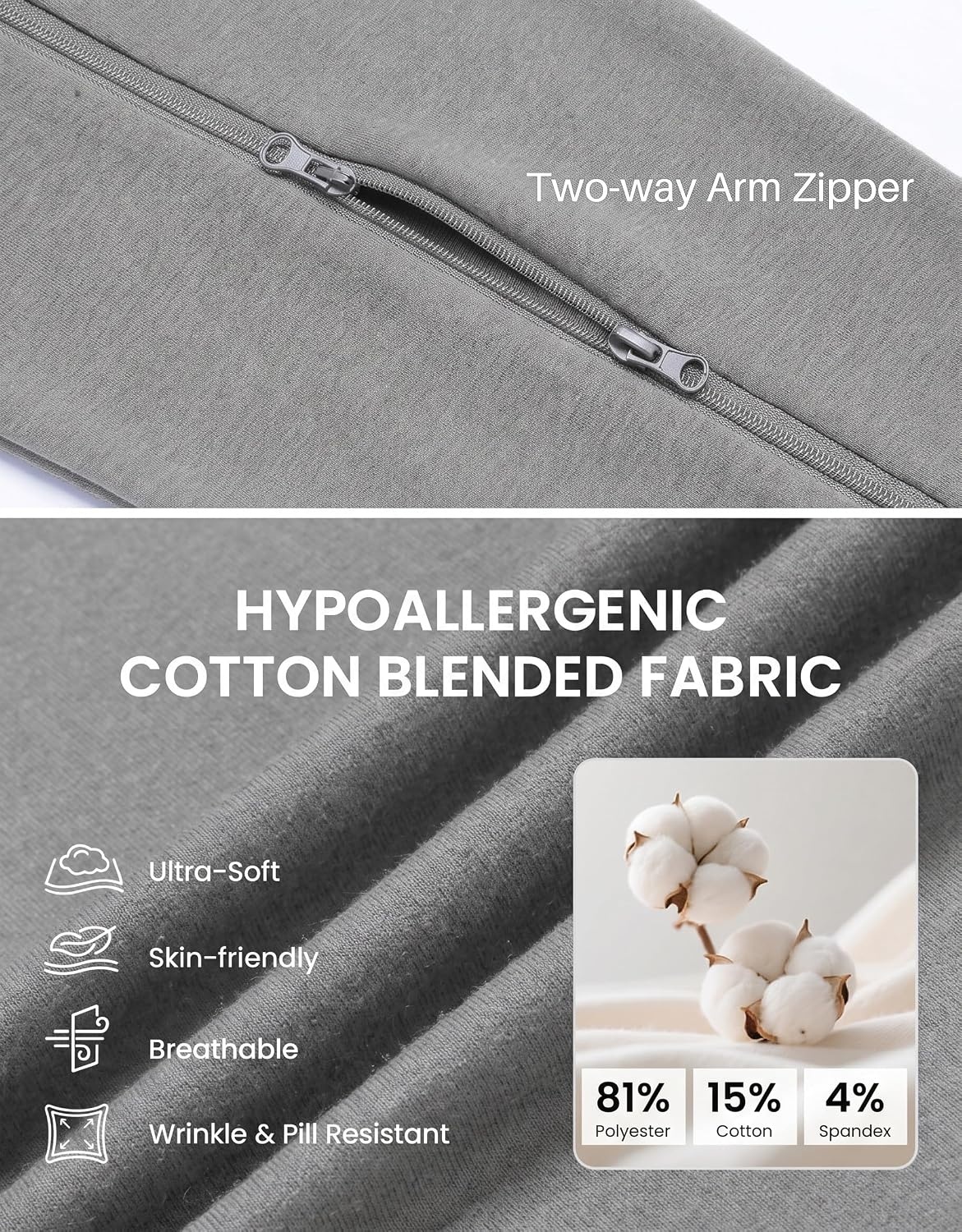 image:imageDeyeek Womens Zip Up Hoodie Sweatshirts with Arm Zipper and Drain Pockets Dualarm Zippers Allow Easy IV PICC Dialysis HD Catheter Chemo Port Access Inner Pockets Hold Post Mastectomy Drain BagsGrey