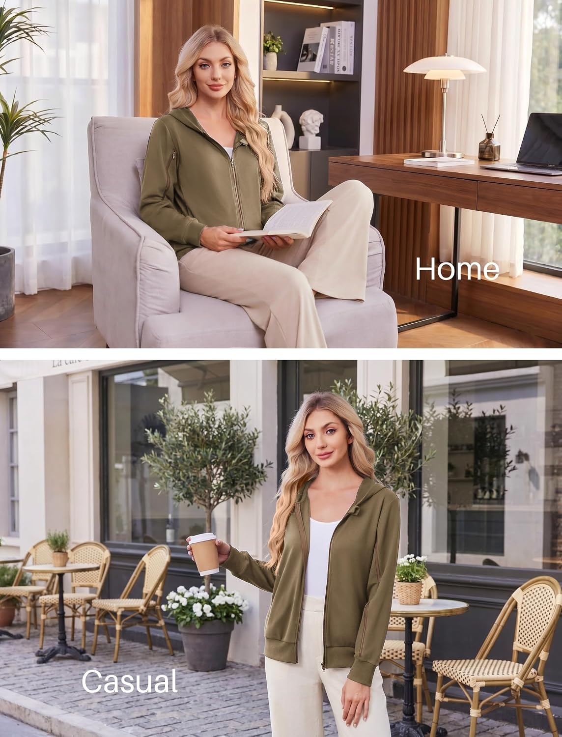 image:imageDeyeek Womens Zip Up Hoodie Sweatshirts with Arm Zipper and Drain Pockets Dualarm Zippers Allow Easy IV PICC Dialysis HD Catheter Chemo Port Access Inner Pockets Hold Post Mastectomy Drain BagsMalt Brown