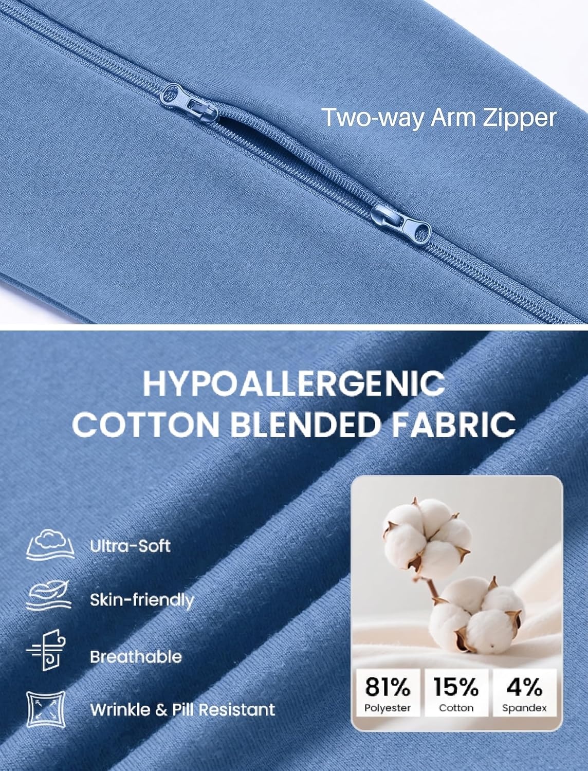 image:imageDeyeek Womens Zip Up Hoodie Sweatshirts with Arm Zipper and Drain Pockets Dualarm Zippers Allow Easy IV PICC Dialysis HD Catheter Chemo Port Access Inner Pockets Hold Post Mastectomy Drain BagsLight Blue