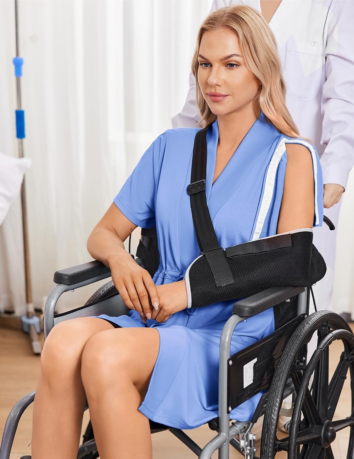 image:imageWomens Post Surgery Mastectomy Robe with 4 Internal Drain Pockets Short Sleeve Adaptive Nightgowns Pajama Dress ShirtLight Blue