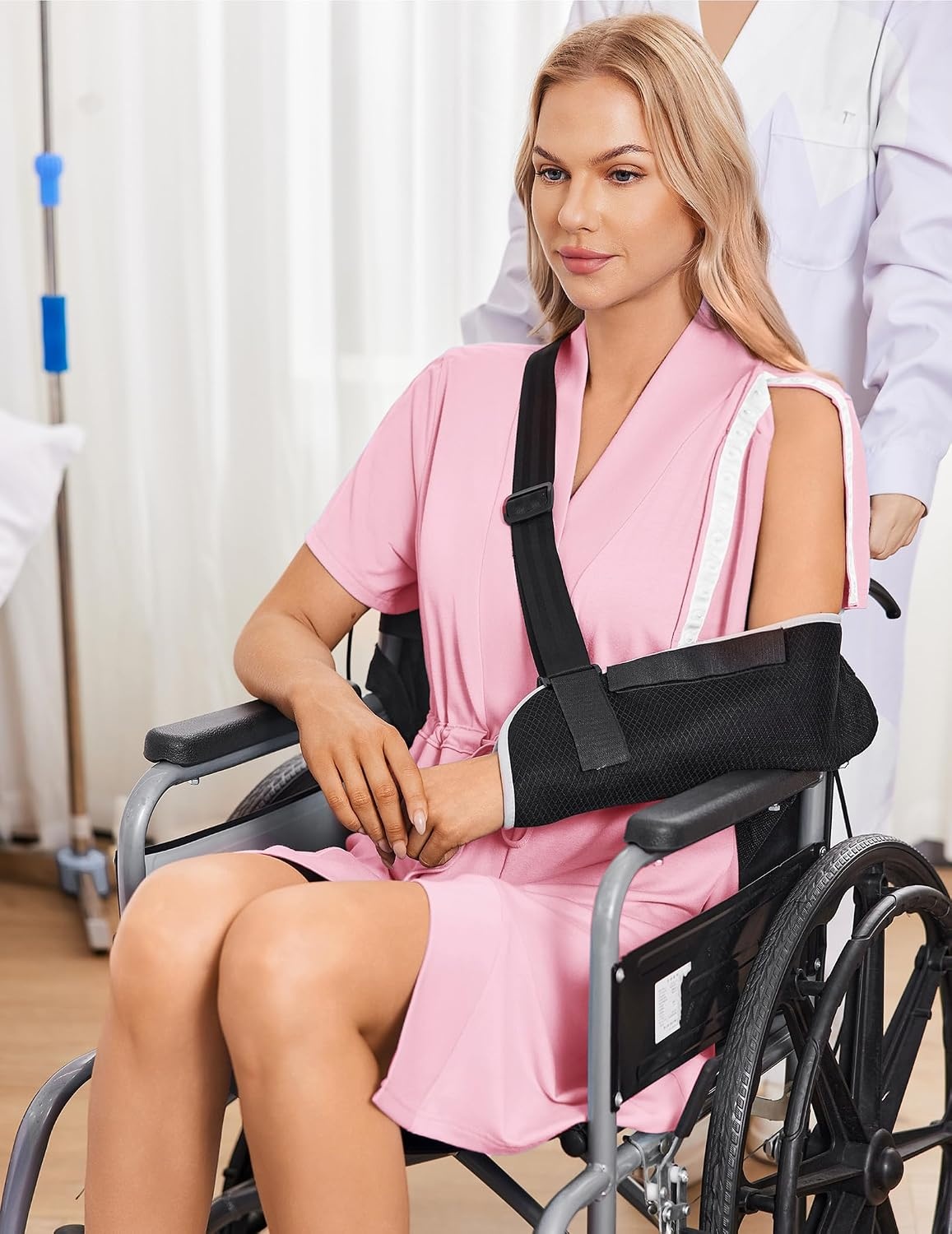 image:imageWomens Post Surgery Mastectomy Robe with 4 Internal Drain Pockets Short Sleeve Adaptive Nightgowns Pajama Dress ShirtPink