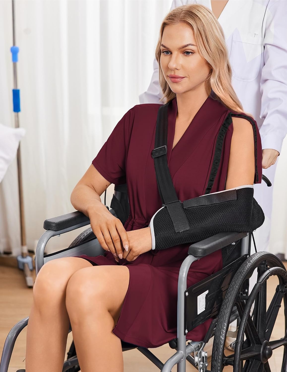 image:imageWomens Post Surgery Mastectomy Robe with 4 Internal Drain Pockets Short Sleeve Adaptive Nightgowns Pajama Dress ShirtWine Red