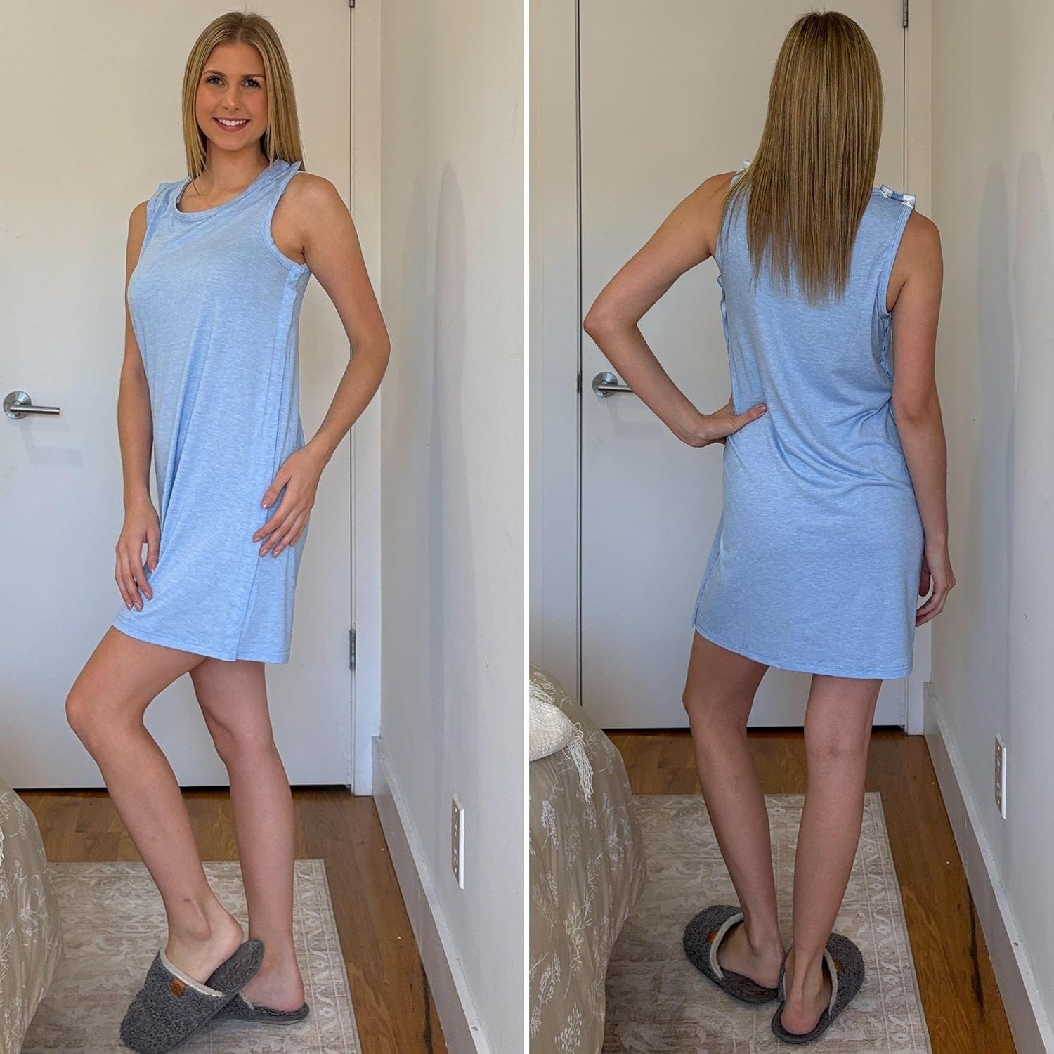 image:imageWomens Shoulder Surgery Dress Full Tear Away Sleeveless Chemo Gown Full Tearaway Side Snaps Sleeveless Easy Access No Undressing Port Access Tank Dress Rotator Cuff Chemo DialysisLight Blue