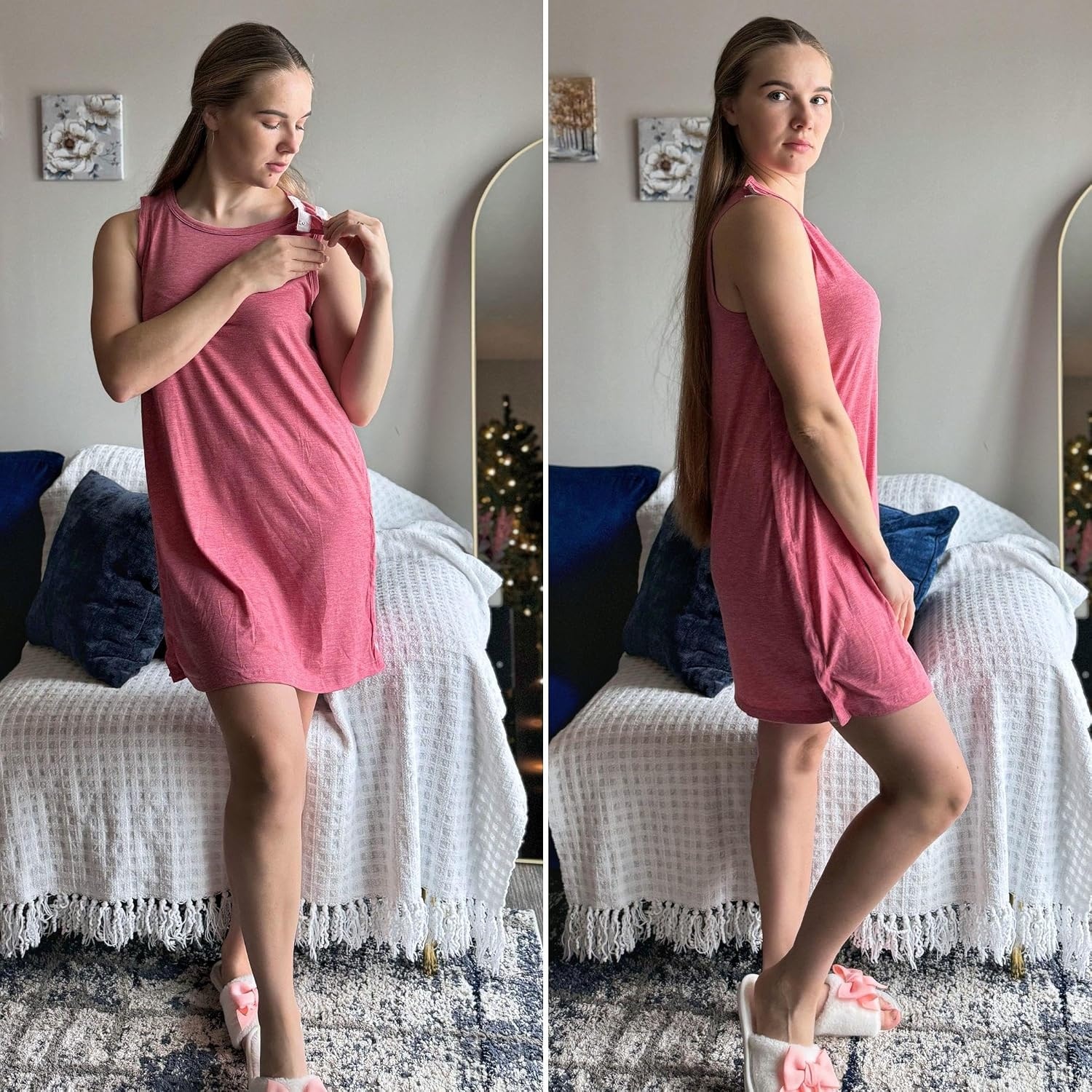 image:imageWomens Shoulder Surgery Dress Full Tear Away Sleeveless Chemo Gown Full Tearaway Side Snaps Sleeveless Easy Access No Undressing Port Access Tank Dress Rotator Cuff Chemo DialysisRose Red