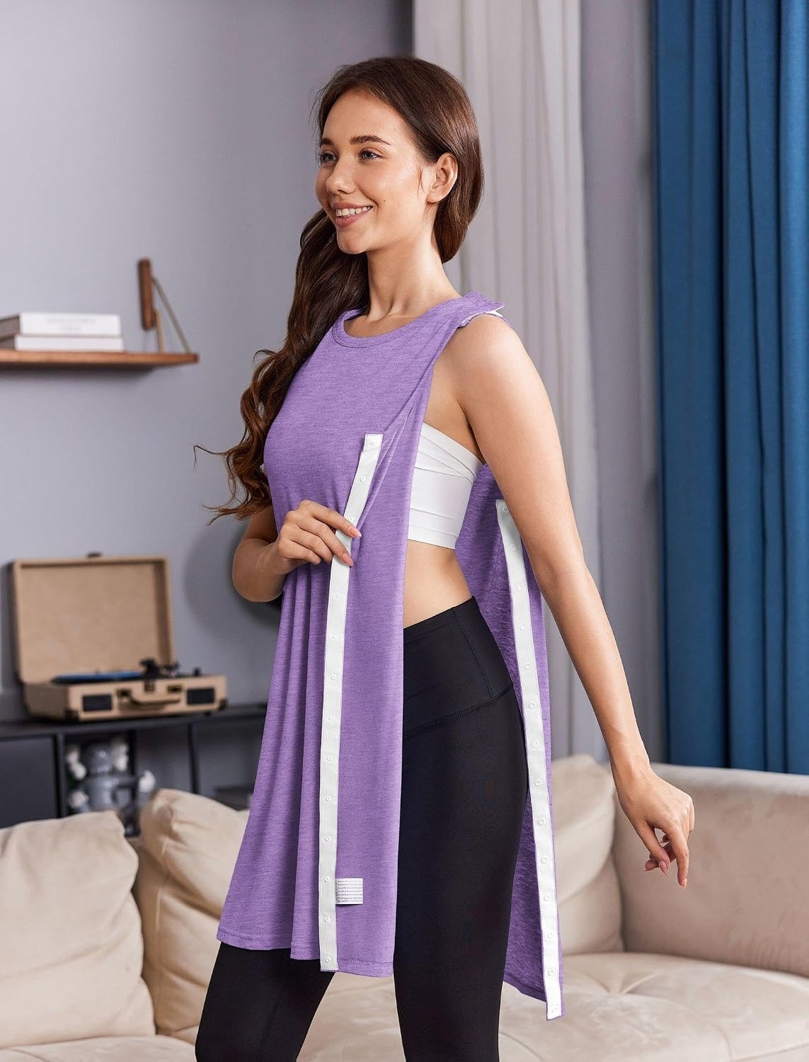 image:imageWomens Shoulder Surgery Dress Full Tear Away Sleeveless Chemo Gown Full Tearaway Side Snaps Sleeveless Easy Access No Undressing Port Access Tank Dress Rotator Cuff Chemo DialysisMauve