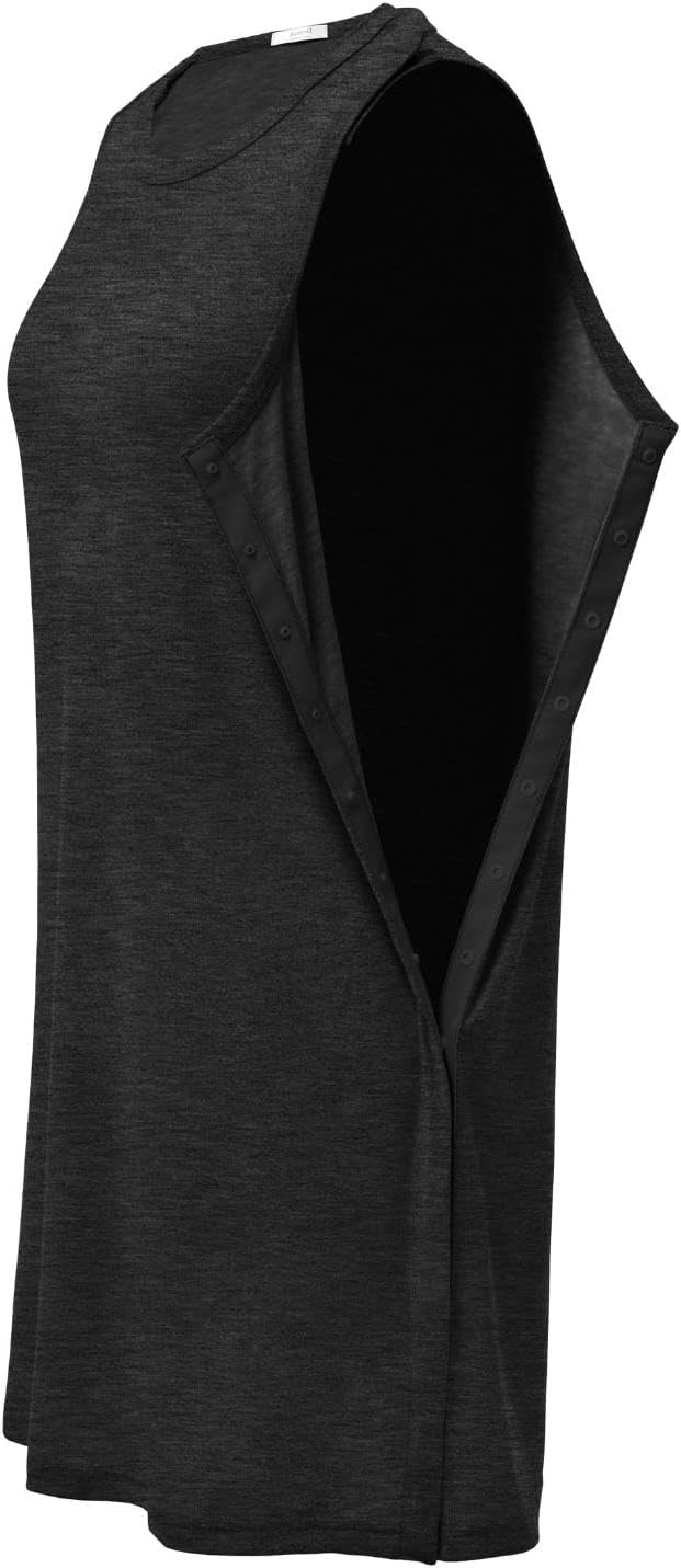 image:imageWomens Shoulder Surgery Dress Full Tear Away Sleeveless Chemo Gown Full Tearaway Side Snaps Sleeveless Easy Access No Undressing Port Access Tank Dress Rotator Cuff Chemo DialysisBlack