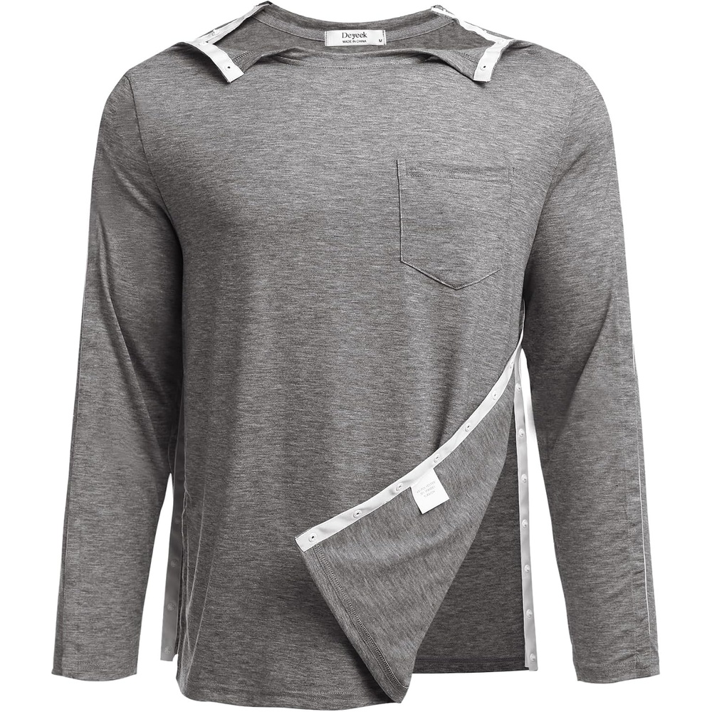 image:imageDeyeek Mens Post Shoulder Surgery Recovery Shirt Tear Away Snap Chemo Top Full Tear Away Snaps for Easy Dressing Ideal for Shoulder Surgery Recovery Rotator Cuff Chemo Port Access amp DialysisGrey