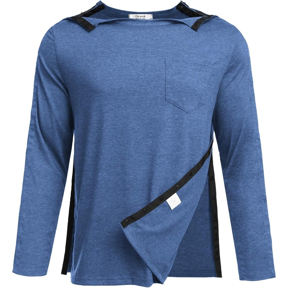 image:imageDeyeek Mens Post Shoulder Surgery Recovery Shirt Tear Away Snap Chemo Top  Full Tear Away Snaps for Easy Dressing Ideal for Shoulder Surgery Recovery Rotator Cuff Chemo Port Access amp DialysisNavy