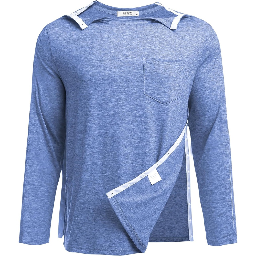 image:imageDeyeek Mens Post Shoulder Surgery Recovery Shirt Tear Away Snap Chemo Top Full Tear Away Snaps for Easy Dressing Ideal for Shoulder Surgery Recovery Rotator Cuff Chemo Port Access amp DialysisBlue
