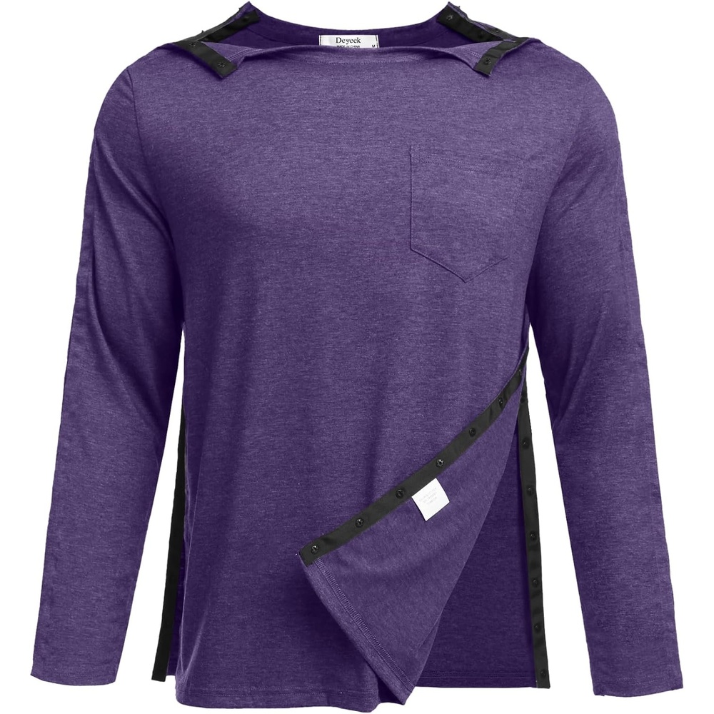 image:imageDeyeek Mens Post Shoulder Surgery Recovery Shirt Tear Away Snap Chemo Top Full Tear Away Snaps for Easy Dressing Ideal for Shoulder Surgery Recovery Rotator Cuff Chemo Port Access amp DialysisPurple