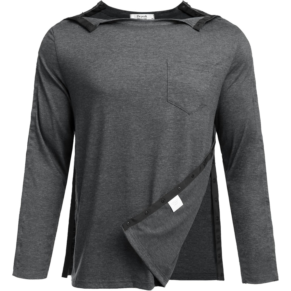 image:imageDeyeek Mens Post Shoulder Surgery Recovery Shirt Tear Away Snap Chemo Top Full Tear Away Snaps for Easy Dressing Ideal for Shoulder Surgery Recovery Rotator Cuff Chemo Port Access amp DialysisDark Gray