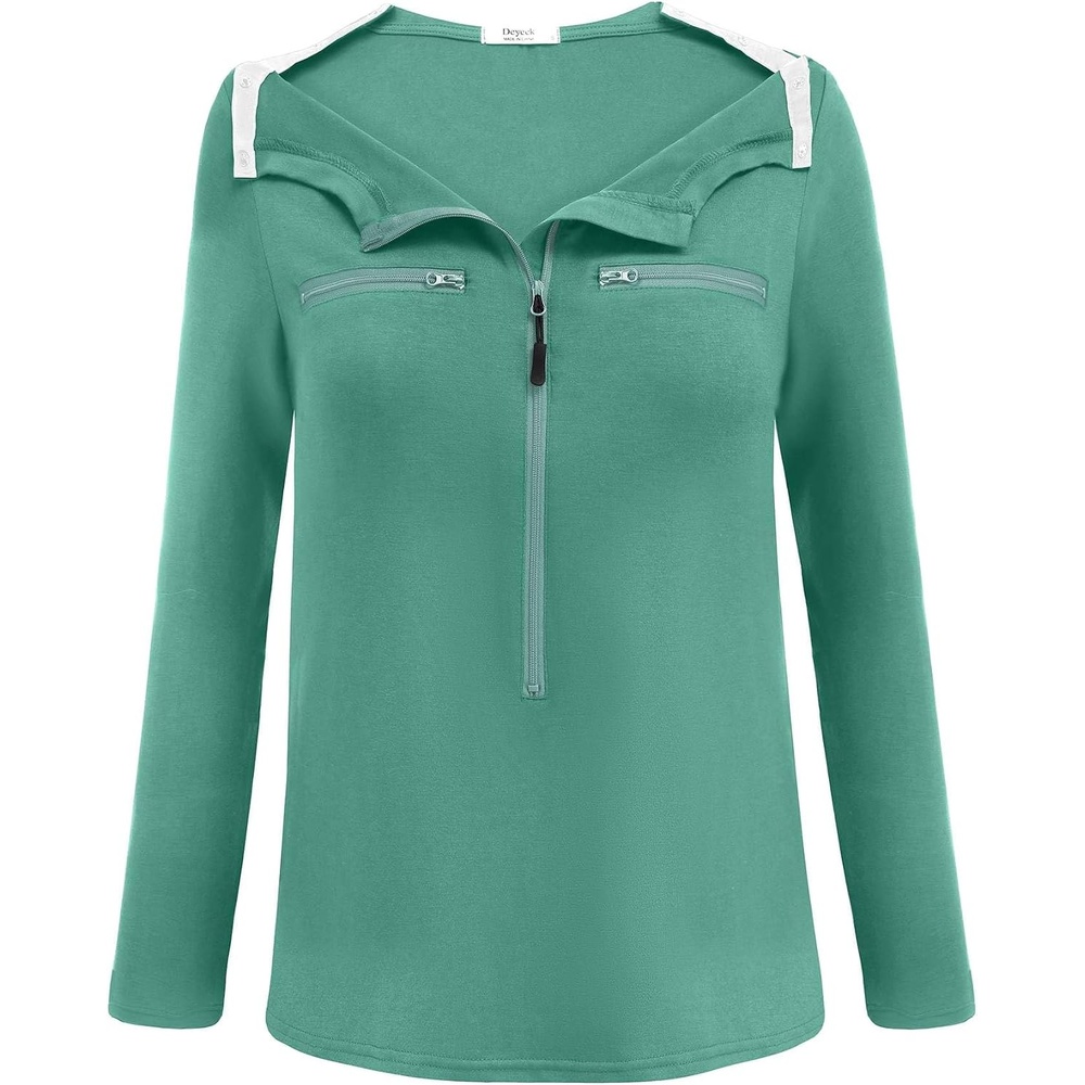 image:imageDeyeek Womens Long Sleeve Chemo Shirts Port Access Chemotherapy Apparel Practical chemotherapy must haves A thoughtful and comfortable recovery clothing gift for cancer patientsGreen