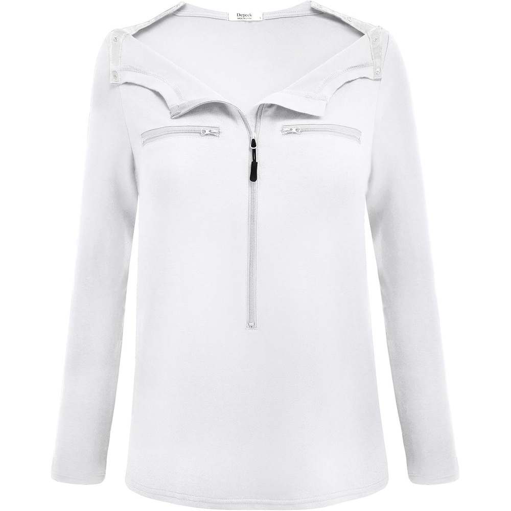 image:imageDeyeek Womens Long Sleeve Chemo Shirts Port Access Chemotherapy Apparel Practical chemotherapy must haves A thoughtful and comfortable recovery clothing gift for cancer patientsWhite