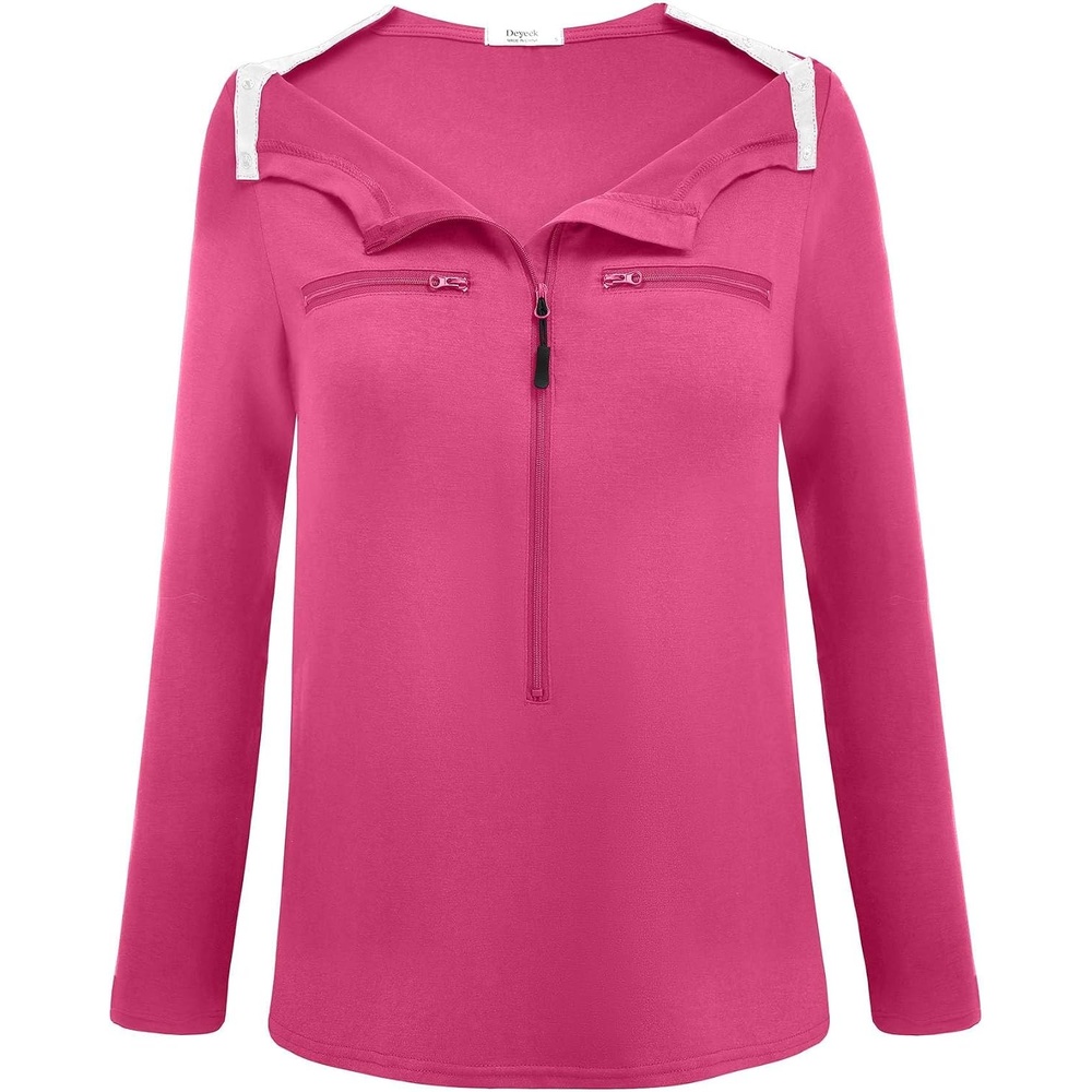 image:imageDeyeek Womens Long Sleeve Chemo Shirts Port Access Chemotherapy Apparel Practical chemotherapy must haves A thoughtful and comfortable recovery clothing gift for cancer patientsRose Red