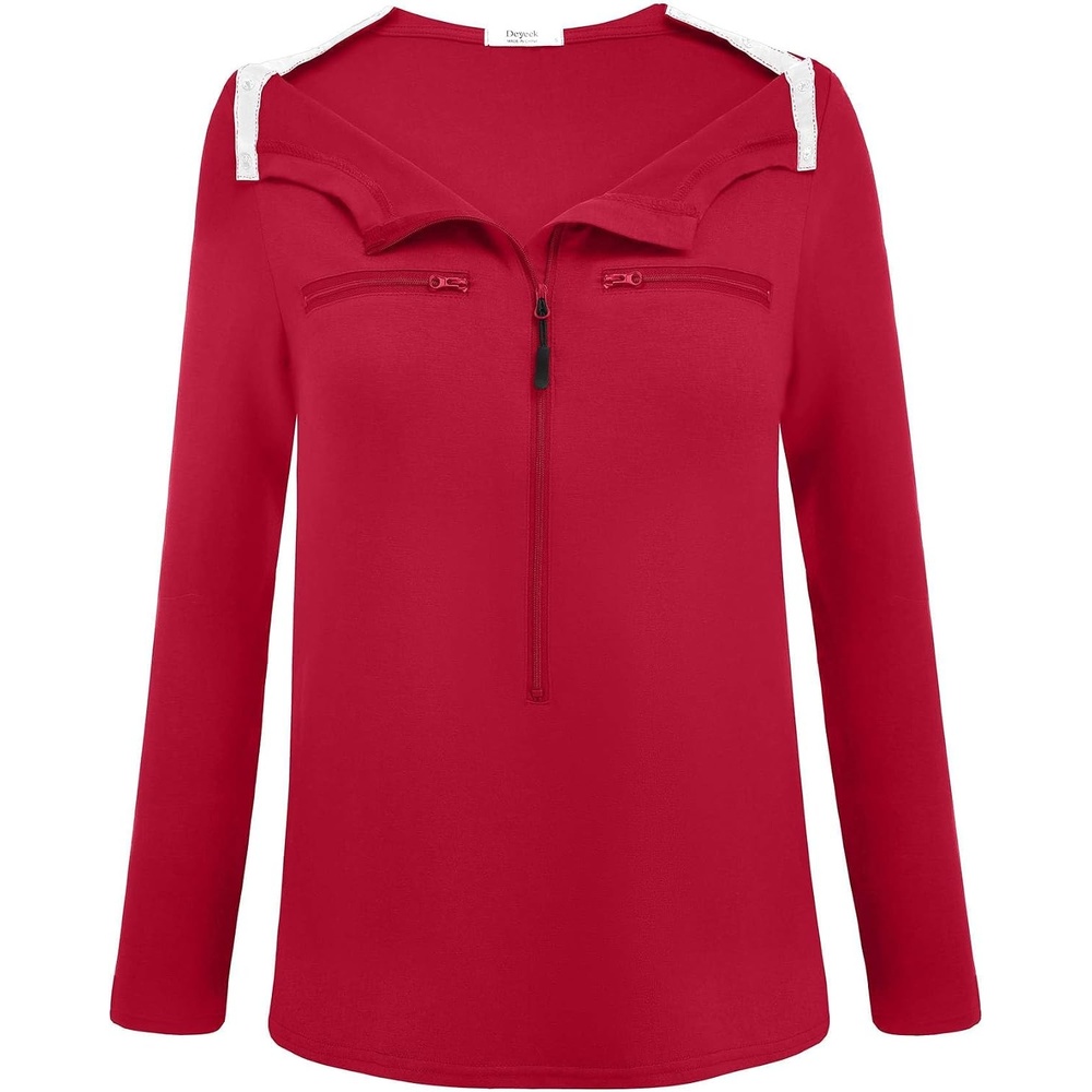 image:imageDeyeek Womens Long Sleeve Chemo Shirts Port Access Chemotherapy Apparel Practical chemotherapy must haves A thoughtful and comfortable recovery clothing gift for cancer patientsRed