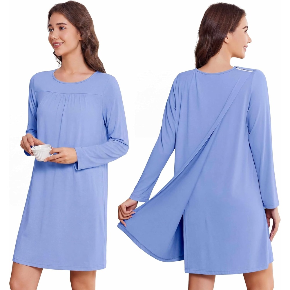 image:imageDeyeek Womens Open Back Hospital Gowns for Post Surgery  Long sleeve tear away dress with shoulder snaps These adaptive nightgowns offer easy access and comfort for recoveryBlue