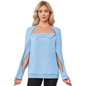 Deyeek Chemo Shirts for Port Access Womens Post Surgery Dialysis Sweatshirt | Long Sleeve, Arm Zipper, Chemotherapy Must Haves, Adaptive Clothing(Light Blue)