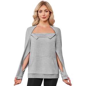 Deyeek Chemo Shirts for Port Access Womens Post Surgery Dialysis Sweatshirt | Long Sleeve, Arm Zipper, Chemotherapy Must Haves, Adaptive Clothing(Light Grey)