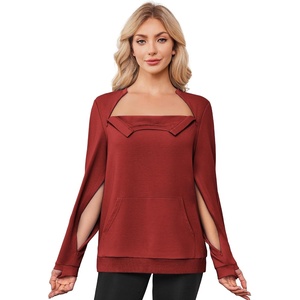 Deyeek Chemo Shirts for Port Access Womens Post Surgery Dialysis Sweatshirt | Long Sleeve, Arm Zipper, Chemotherapy Must Haves, Adaptive Clothing(Wine Red)