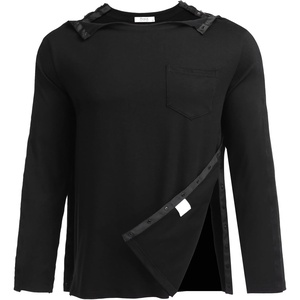 Deyeek Men’s Post Shoulder Surgery Recovery Shirt, Tear Away Snap Chemo Top | Full Tear Away Snaps for Easy Dressing, Ideal for Shoulder Surgery Recovery, Rotator Cuff, Chemo Port Access & Dialysis(Black)