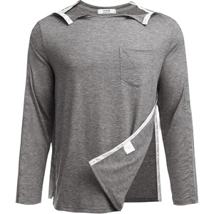 Deyeek Men’s Post Shoulder Surgery Recovery Shirt, Tear Away Snap Chemo Top | Full Tear Away Snaps for Easy Dressing, Ideal for Shoulder Surgery Recovery, Rotator Cuff, Chemo Port Access & Dialysis(Grey)