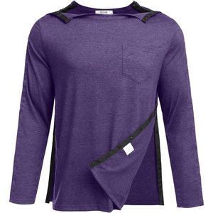 Deyeek Men’s Post Shoulder Surgery Recovery Shirt, Tear Away Snap Chemo Top | Full Tear Away Snaps for Easy Dressing, Ideal for Shoulder Surgery Recovery, Rotator Cuff, Chemo Port Access & Dialysis(Purple)