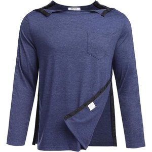 Deyeek Men’s Post Shoulder Surgery Recovery Shirt, Tear Away Snap Chemo Top | Full Tear Away Snaps for Easy Dressing, Ideal for Shoulder Surgery Recovery, Rotator Cuff, Chemo Port Access & Dialysis(Nave Blue)