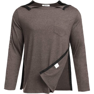 Deyeek Men’s Post Shoulder Surgery Recovery Shirt, Tear Away Snap Chemo Top | Full Tear Away Snaps for Easy Dressing, Ideal for Shoulder Surgery Recovery, Rotator Cuff, Chemo Port Access & Dialysis(Brown)