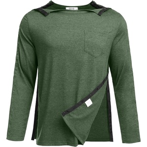 Deyeek Men’s Post Shoulder Surgery Recovery Shirt, Tear Away Snap Chemo Top | Full Tear Away Snaps for Easy Dressing, Ideal for Shoulder Surgery Recovery, Rotator Cuff, Chemo Port Access & Dialysis(Army Green)
