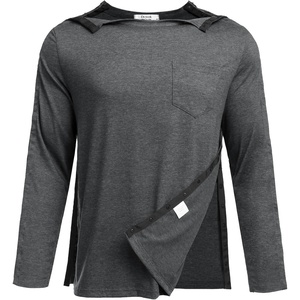 Deyeek Men’s Post Shoulder Surgery Recovery Shirt, Tear Away Snap Chemo Top | Full Tear Away Snaps for Easy Dressing, Ideal for Shoulder Surgery Recovery, Rotator Cuff, Chemo Port Access & Dialysis(Dark Gray)