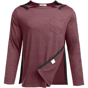 Deyeek Men’s Post Shoulder Surgery Recovery Shirt, Tear Away Snap Chemo Top | Full Tear Away Snaps for Easy Dressing, Ideal for Shoulder Surgery Recovery, Rotator Cuff, Chemo Port Access & Dialysis(Dark Red)