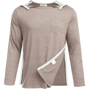 Deyeek Men’s Post Shoulder Surgery Recovery Shirt, Tear Away Snap Chemo Top | Full Tear Away Snaps for Easy Dressing, Ideal for Shoulder Surgery Recovery, Rotator Cuff, Chemo Port Access & Dialysis(Khaki)