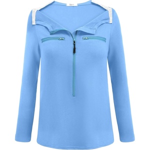 Deyeek Women’s Long Sleeve Chemo Shirts Port Access Chemotherapy Apparel | Practical chemotherapy must haves. A thoughtful and comfortable recovery clothing gift for cancer patients.(Light Blue)