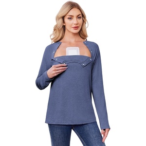 Deyeek Women’s Long Sleeve Magnetic Buttons Chemo Shirts for Port Access | Tear Away Post Surgery Shirt, Dialysis Tops for PICC Line HD Catheter, Cancer Chemotherapy Must Haves, Shoulder Recovery(Navy Blue)
