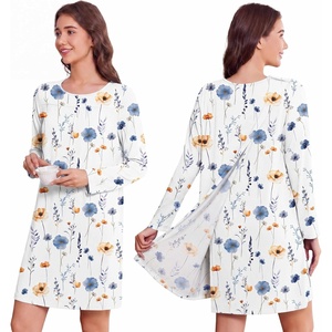 Deyeek Women’s Open Back Hospital Gowns for Post Surgery | Long sleeve tear away dress with shoulder snaps. These adaptive nightgowns offer easy access and comfort for recovery.(White Floral Print)