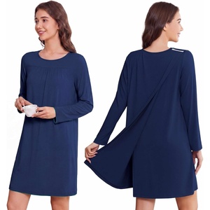 Deyeek Women’s Open Back Hospital Gowns for Post Surgery | Long sleeve tear away dress with shoulder snaps. These adaptive nightgowns offer easy access and comfort for recovery.(Navy)