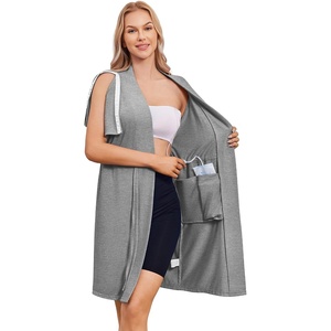 Women’s Post Surgery Mastectomy Robe with 4 Internal Drain Pockets Short Sleeve Adaptive Nightgowns Pajama Dress Shirt(Grey)