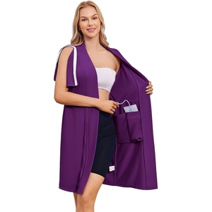 Women’s Post Surgery Mastectomy Robe with 4 Internal Drain Pockets Short Sleeve Adaptive Nightgowns Pajama Dress Shirt(Purple)
