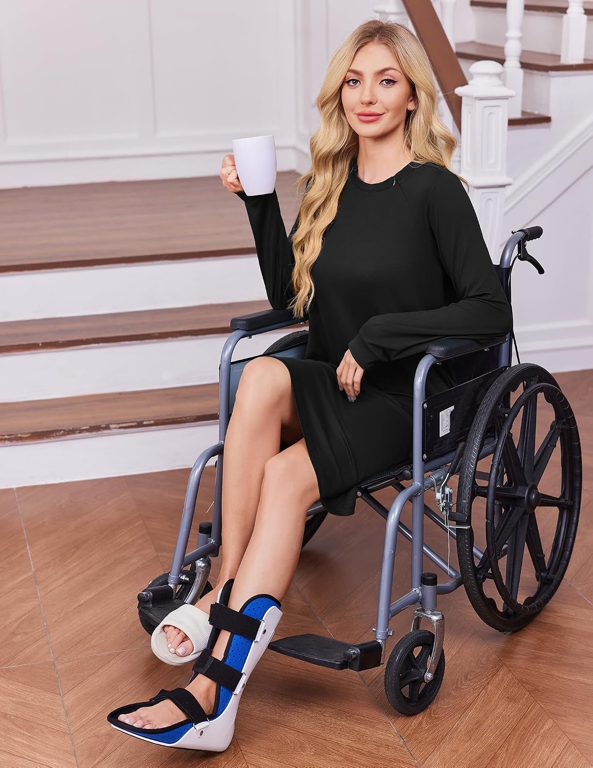 image:imageDeyeek Chemo Dress for Port Access Women Dialysis Dresses with Arm Zipper Long Sleeve Post Surgery Dress with 2 Hidden Side Zippers Hospital Gowns Chemotherapy Must Haves Nightgowns with PocketsBlack