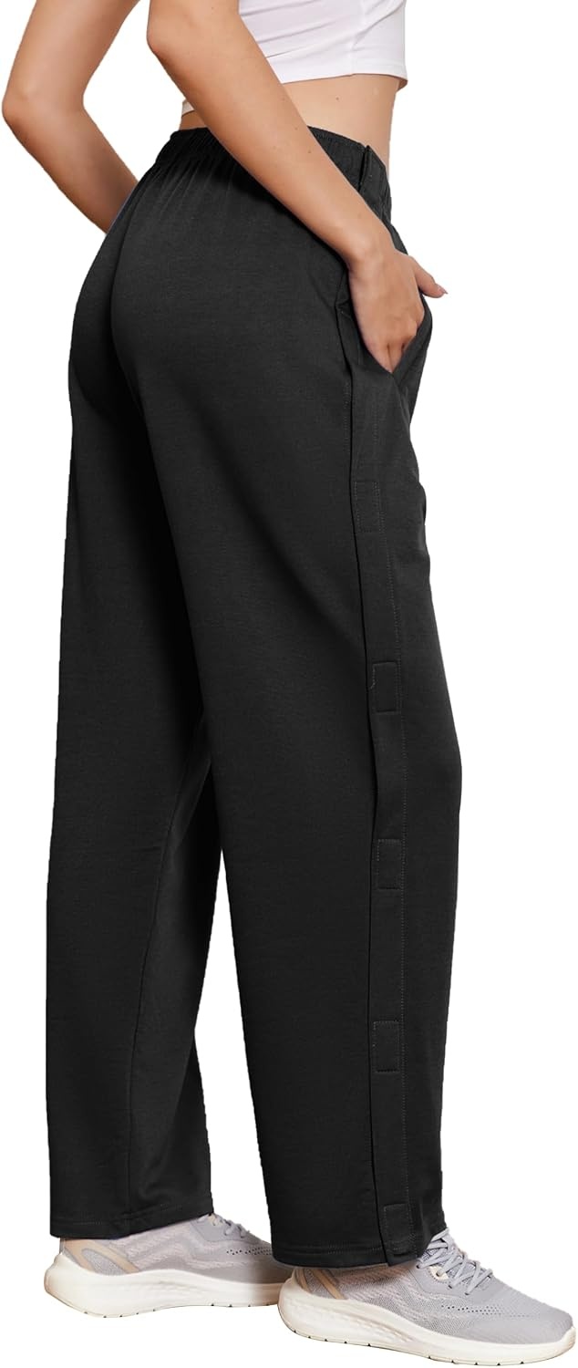 image:imageDeyeek Womens Tear Away Pants Side Snap Post Surgery Sweatpants Loose Fit Casual Adaptive Breakaway Pants with Pockets for Hip Knee Surgery RecoveryBlack