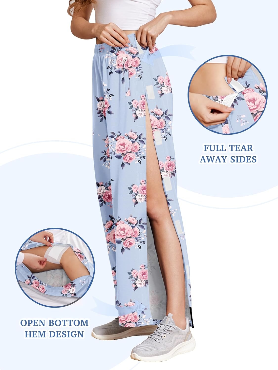 image:imageDeyeek Womens Tear Away Pants Side Snap Post Surgery Sweatpants Loose Fit Casual Adaptive Breakaway Pants with Pockets for Hip Knee Surgery RecoveryPurple Print