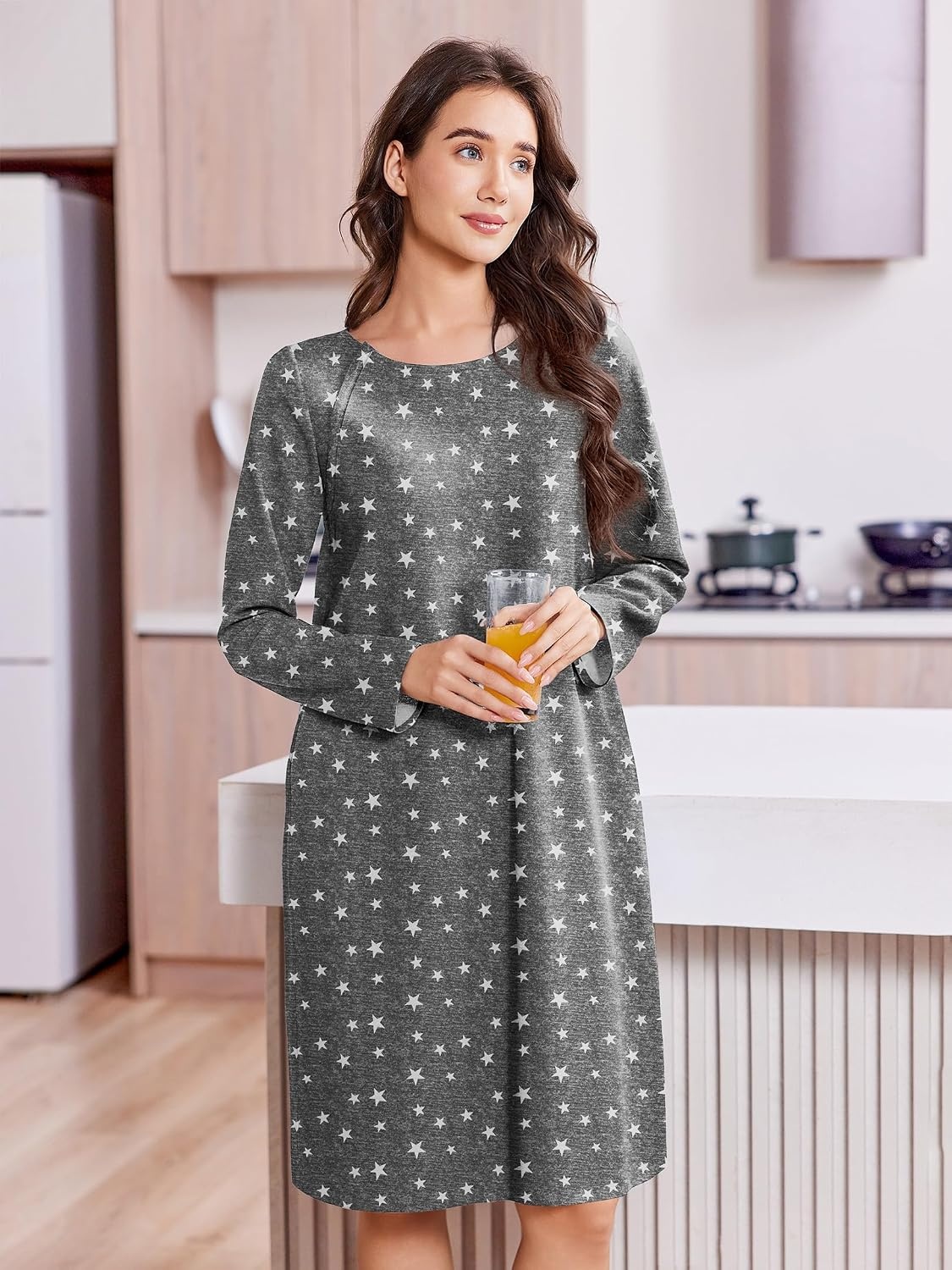 image:imageOpen Back Hospital Gowns for Women Post Shoulder Surgery Tear Away Snap Chemo Port Adaptive Clothing with PocketsGray Print
