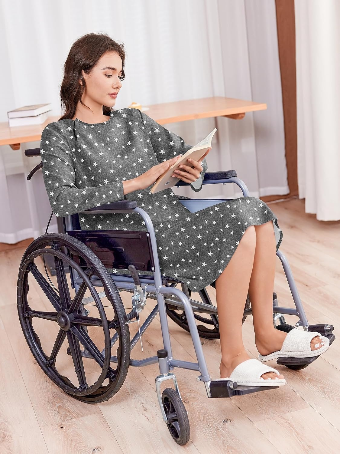 image:imageOpen Back Hospital Gowns for Women Post Shoulder Surgery Tear Away Snap Chemo Port Adaptive Clothing with PocketsGray Print