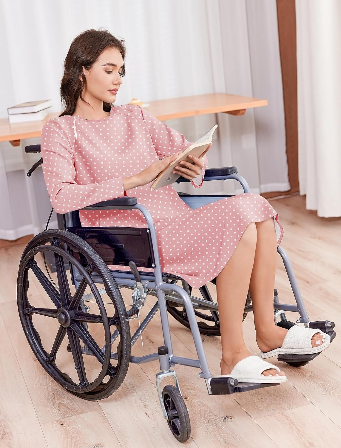 image:imageOpen Back Hospital Gowns for Women Post Shoulder Surgery Tear Away Snap Chemo Port Adaptive Clothing with PocketsPink Print