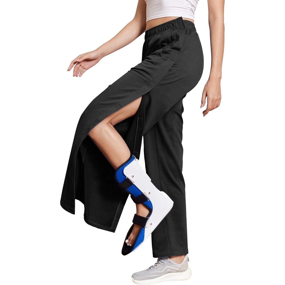 image:imageDeyeek Womens Tear Away Pants Side Snap Post Surgery Sweatpants Loose Fit Casual Adaptive Breakaway Pants with Pockets for Hip Knee Surgery RecoveryBlack