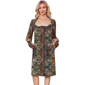 Deyeek Chemo Dress for Port Access Women Dialysis Dresses with Arm Zipper | Long Sleeve Post Surgery Dress with 2 Hidden Side Zippers, Hospital Gowns, Chemotherapy Must Haves, Nightgowns with Pockets(Paisley Ethnic)