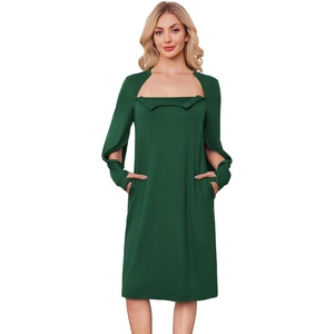 Deyeek Chemo Dress for Port Access Women Dialysis Dresses with Arm Zipper | Long Sleeve Post Surgery Dress with 2 Hidden Side Zippers, Hospital Gowns, Chemotherapy Must Haves, Nightgowns with Pockets(Dark Green)