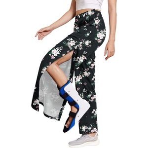 Deyeek Women’s Tear Away Pants Side Snap Post Surgery Sweatpants | Loose Fit Casual Adaptive Breakaway Pants with Pockets for Hip Knee Surgery Recovery(Black Print)