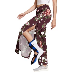 Deyeek Women’s Tear Away Pants Side Snap Post Surgery Sweatpants | Loose Fit Casual Adaptive Breakaway Pants with Pockets for Hip Knee Surgery Recovery(Red Print)